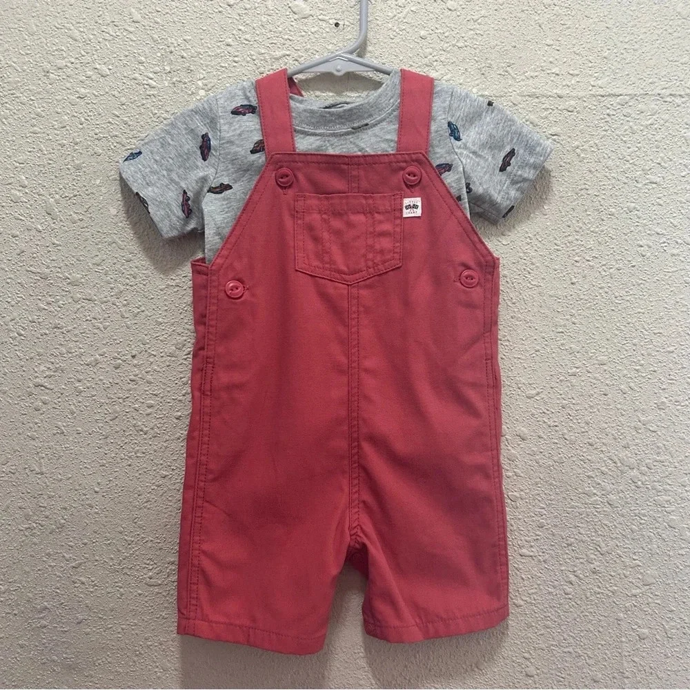Carters Little Champ Overalls Set w/ Car T-shirt Size 12M